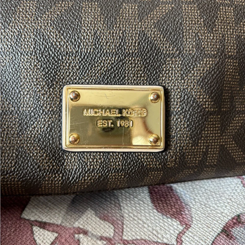Michael Kors Dark Brown Monogram Shoulder Bag - Picture 2 of 6